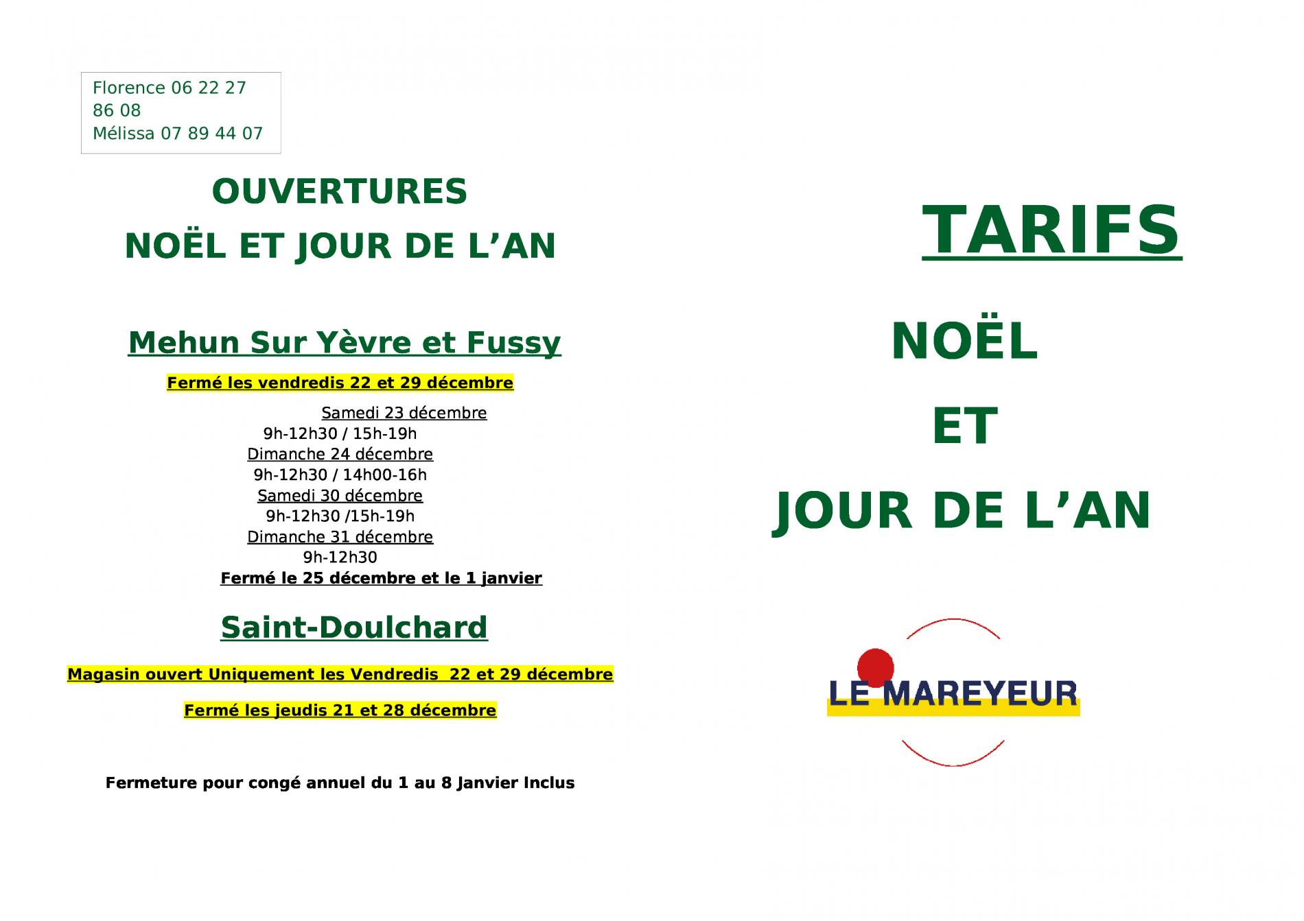 Tarifs F&ecirc;tes Fin d'Ann&eacute;e