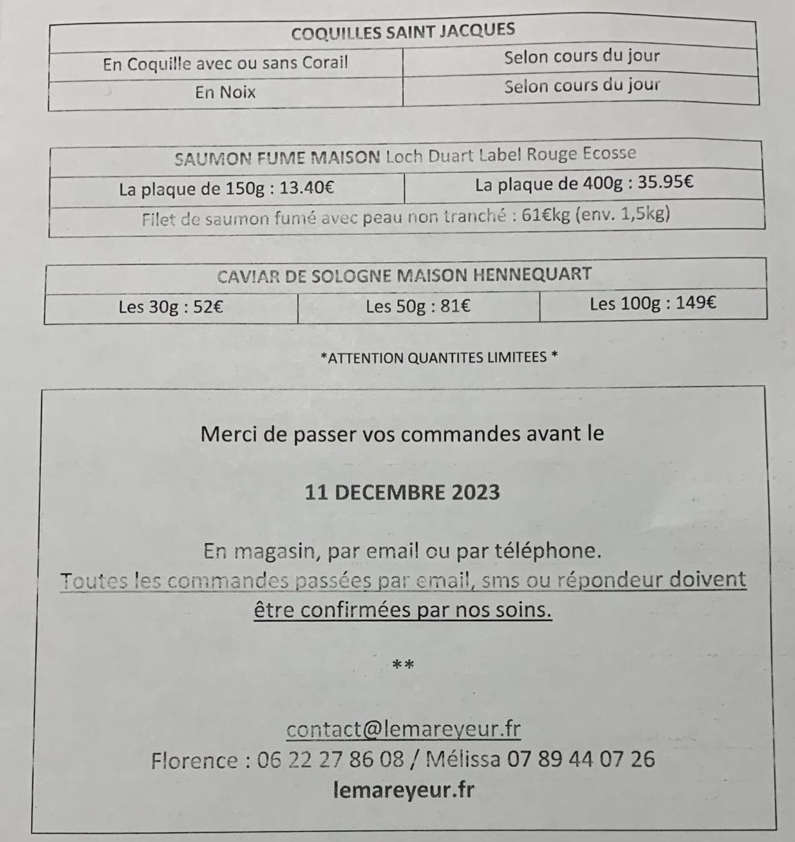TARIFS NOEL 2023