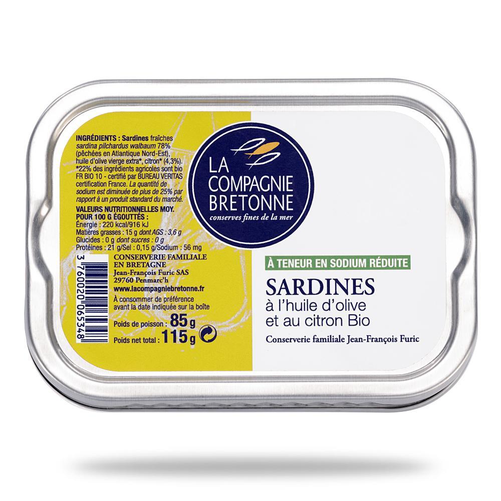 Sardines à l’huile d’olive et au citron Bio à teneur réduite en sodium